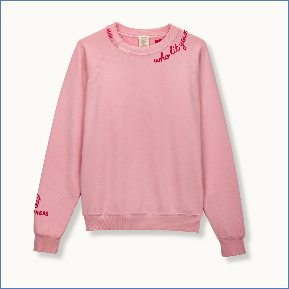 I Stole My Boyfriend's Shirt Embroidered Crewneck — Pink